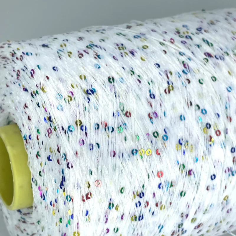 white-multicolor-sequin-paillettes-lace-weight-yarn-on-cone-knitting